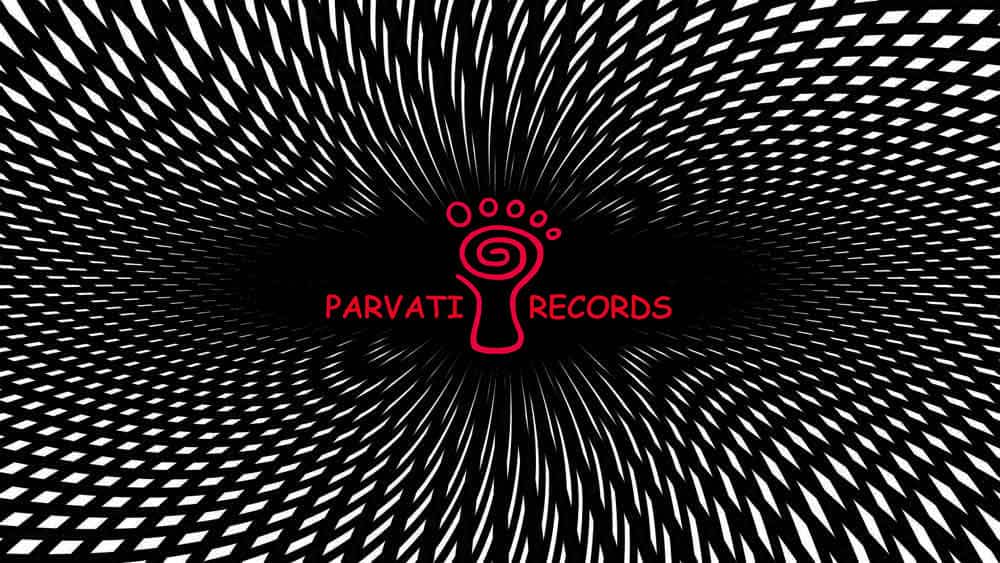 Parvati records logo psychedelic black and white red feet