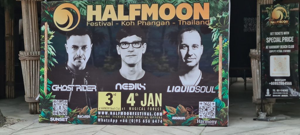 Halfmoonfestival Poster mit Ghostrider, Neelix und Liquid Soul